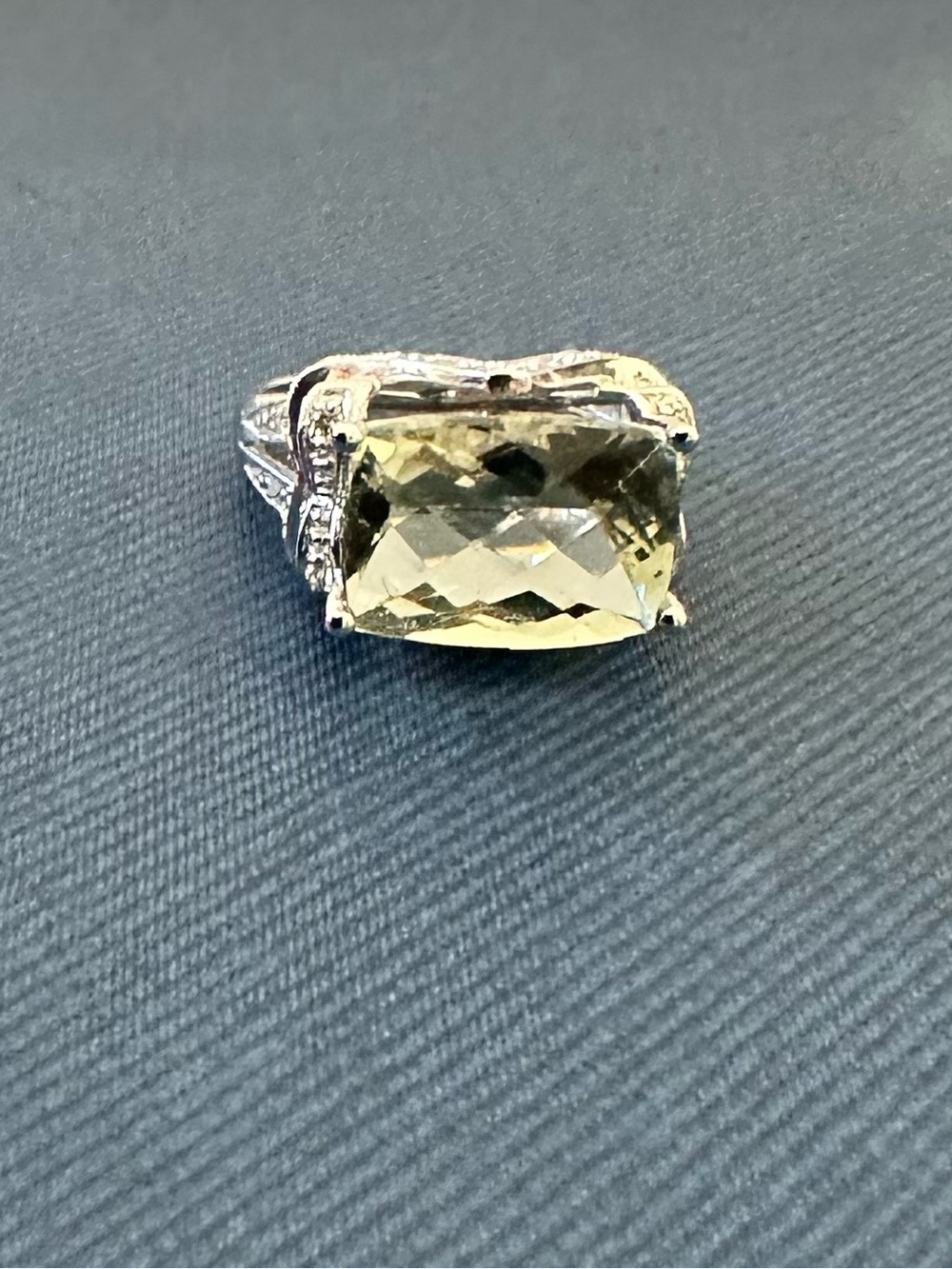 Solid 14K Gold Large Cushion Green Amethyst Diamond Statement Ring 7